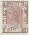 FindYourStampsValue: Great Britain (United Kingdom): Queen Victoria - Two Pence Half Penny Claret