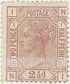FindYourStampsValue: Great Britain (United Kingdom): Queen Victoria - Two Pence Half Penny Claret