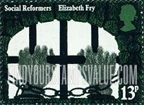 FindYourStampsValue: Great Britain (United Kingdom): 19th Century Industrial & Social Reformers - Woman's Hands holding Prison Bars (Elizabeth Fry)