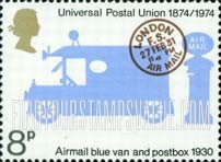 FindYourStampsValue: Great Britain (United Kingdom): Centenary of UPU - Truck and Pillar Box for Airmail and "London F.S.Air Mail" Postmark