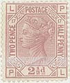 FindYourStampsValue: Great Britain (United Kingdom): Queen Victoria - Two Pence Half Penny Claret