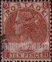 FindYourStampsValue: Great Britain (United Kingdom): Queen Victoria - Ten Pence Red Brown