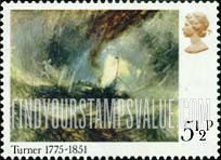 FindYourStampsValue: Great Britain (United Kingdom): Birth Bicentennial of Joseph Mallord William Turner, Painter - "Snowstorm - Steamer off a Harbour's Mouth"