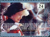 FindYourStampsValue: Great Britain (United Kingdom): Queen Elizabeth II's Accession to the Throne, 40th Anniversary - Wearing Garter Robes as Head of Church of England