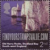 FindYourStampsValue: Great Britain (United Kingdom): Southwestern England Scenery - Old Harry Rocks, Studland Bay
