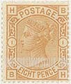FindYourStampsValue: Great Britain (United Kingdom): Queen Victoria - Eight Pence Orange