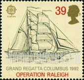 FindYourStampsValue: Great Britain (United Kingdom): Discovery of America, 500th Anniversary - Sailing Ship, Operation Raleigh Grand Regatta