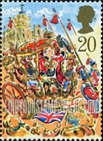 FindYourStampsValue: Great Britain (United Kingdom): The Lord Mayor's Show, London - Gold Coach, 1757, and the Royal Exchange
