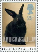 FindYourStampsValue: Great Britain (United Kingdom): Royal Society for the Prevention of Cruelty to Animals, 150th Anniversary - Rabbit