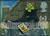 FindYourStampsValue: Great Britain (United Kingdom): Symbols of Good Luck - Black Boot, Shamrocks, Booklet Stamp