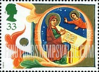 FindYourStampsValue: Great Britain (United Kingdom): Christmas, Illuminated Letters from Venetian Manuscript "Acts of Mary and Jesus" - "Q", The Annunciation