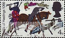 FindYourStampsValue: Great Britain (United Kingdom): 900th Anniversary of Battle of Hastings - Slain Harold on Horseback and Knight with Shield