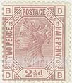 FindYourStampsValue: Great Britain (United Kingdom): Queen Victoria - Two Pence Half Penny Claret
