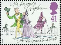 FindYourStampsValue: Great Britain (United Kingdom): "A Christmas Carol", by Charles Dickens, 150th Anniversary - Mister Scrooge's Nephew
