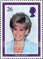 FindYourStampsValue: Great Britain (United Kingdom): Diana, Princess of Wales - Portrait wearing Blue Dress