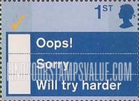 FindYourStampsValue: Great Britain (United Kingdom): Check-off Slogans - Oops!, Sorry, Will Try Harder