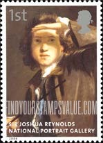 FindYourStampsValue: Great Britain (United Kingdom): National Portrait Gallery, 150th Anniversary - Self-Portrait of Sir Joshua Reynolds