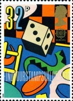 FindYourStampsValue: Great Britain (United Kingdom): Europa 1989, Children's Toys - Checkerboard, Die, Ladder, Chips