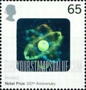 FindYourStampsValue: Great Britain (United Kingdom): Nobel Prizes, Centenary - Boron Atom (Physics), With Hologram Affixed