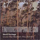 FindYourStampsValue: Great Britain (United Kingdom): UNESCO World Heritage Sites in Great Britain and Australia - Greater Blue Mountains Area, Australia