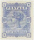 FindYourStampsValue: Great Britain (United Kingdom): Queen Victoria - Ten Shillings Ultramarine