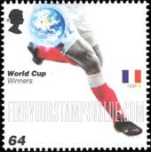 FindYourStampsValue: Great Britain (United Kingdom): 2006 World Cup Soccer Championships, Germany - Globe, Soccer Player and Flag from France