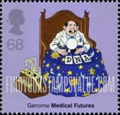 FindYourStampsValue: Great Britain (United Kingdom): Genetics - Scientist with Doctor's Satchel, Crystal Ball