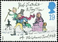 FindYourStampsValue: Great Britain (United Kingdom): "A Christmas Carol", by Charles Dickens, 150th Anniversary - Tiny Tim, Bob Cratchit