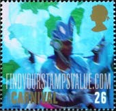 FindYourStampsValue: Great Britain (United Kingdom): Notting Hill Carnival, Expressionist Photografic Images of Dancers - Blue Color of Costume