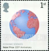 FindYourStampsValue: Great Britain (United Kingdom): Nobel Prizes, Centenary - Globe (Economics)