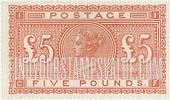 FindYourStampsValue: Great Britain (United Kingdom): Queen Victoria - Five Pounds Bright Orange