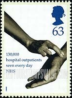 FindYourStampsValue: Great Britain (United Kingdom): National Health Service, 50th Anniversary - Taking Pulse, "130,000 Hospital Outpatients seen Every Day"