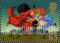FindYourStampsValue: Great Britain (United Kingdom): Magical World of Children's Literature - "Through the Looking Glass", by Lewis Carroll