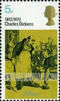 FindYourStampsValue: Great Britain (United Kingdom): Literary Anniversaries - Oliver asking for more ("Oliver Twist," by Charles Dickens)
