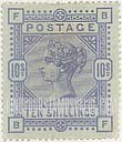 FindYourStampsValue: Great Britain (United Kingdom): Queen Victoria - Ten Shillings Cobalt