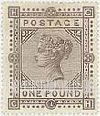 FindYourStampsValue: Great Britain (United Kingdom): Queen Victoria - One Pound Brown Lilac