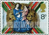 FindYourStampsValue: Great Britain (United Kingdom): Christmas (Roof Bosses) - Virgin and Child, Church of Ottery St.Mary, Devonshire, c.1350