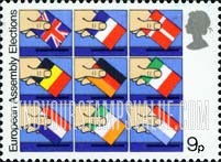 FindYourStampsValue: Great Britain (United Kingdom): European Parliament, First Direct Elections - Flags of Member Nations as Ballots