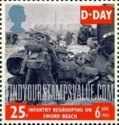 FindYourStampsValue: Great Britain (United Kingdom): D-Day, 50th Anniversary - Infantry regrouping on Sword Beach