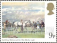 FindYourStampsValue: Great Britain (United Kingdom): 200th Anniversary of the Derby - Saddling of Mahmoud, 1936 Derby, by Alfred Munnings
