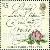 FindYourStampsValue: Great Britain (United Kingdom): Robert Burns - Lines from Poems - 'O my Luve's Like a Red, Red Rose'