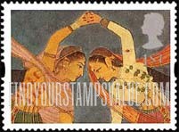 FindYourStampsValue: Great Britain (United Kingdom): Greetings in Art - 'Girls performing aKathal Dance' (Aurangzeb Period)