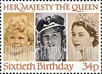 FindYourStampsValue: Great Britain (United Kingdom): Queen Elizabeth II, 60th Birthday - Queen Elizabeth II in 1928, 1942 and 1952