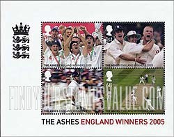 FindYourStampsValue: Great Britain (United Kingdom): Great Britain's Victory over Australia in Ashes Cricket Test Match Series, Souvenir Sheet of 4 Stamps