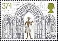 FindYourStampsValue: Great Britain (United Kingdom): Ely Cathedral, Cambridgeshire - Peasant, Stained-glass Window in Triple Arch, West Front