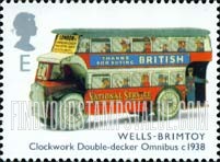 FindYourStampsValue: Great Britain (United Kingdom): Toys - Wells-Brimtoy Clockwork Double-decker Omnibus, c. 1938