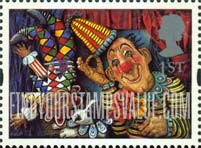 FindYourStampsValue: Great Britain (United Kingdom): Greetings in Art - 'Circus Clowns' by Emily Fitmin and Justin Mitchell