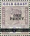 FindYourStampsValue: Gold Coast: Queen Victoria - Six Pence Surcharged "One Penny" in Black
