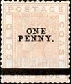 FindYourStampsValue: Gold Coast: Queen Victoria - Six Pence Surcharged "One Penny" in Black