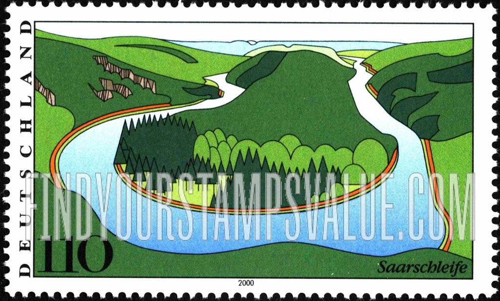 FindYourStampsValue: Scenic Regions Type of 1993: Saar River bend, Mettlach